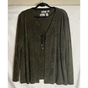 Vintage Chicos Travelers 3 US XL Dark Green Open Cardigan Blouse Tank Top Preppy